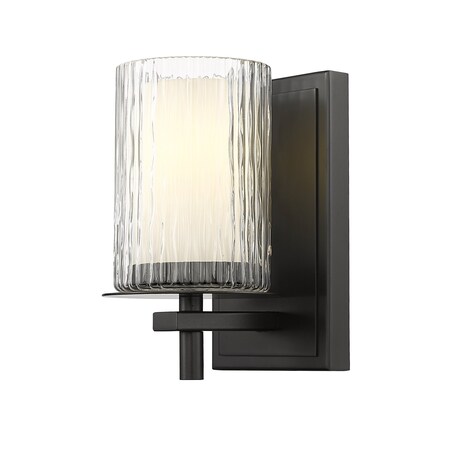 Z-Lite Grayson Wall Sconce, 1-Light, 4.75 In.W x 5.75 In.L x 8.25 In.H, Matte Black/Clear + Etched Opal 1949-1S-MB
